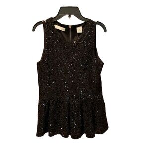 Kersh Sleeveless Sequin Peplum Hem Top in Black Small